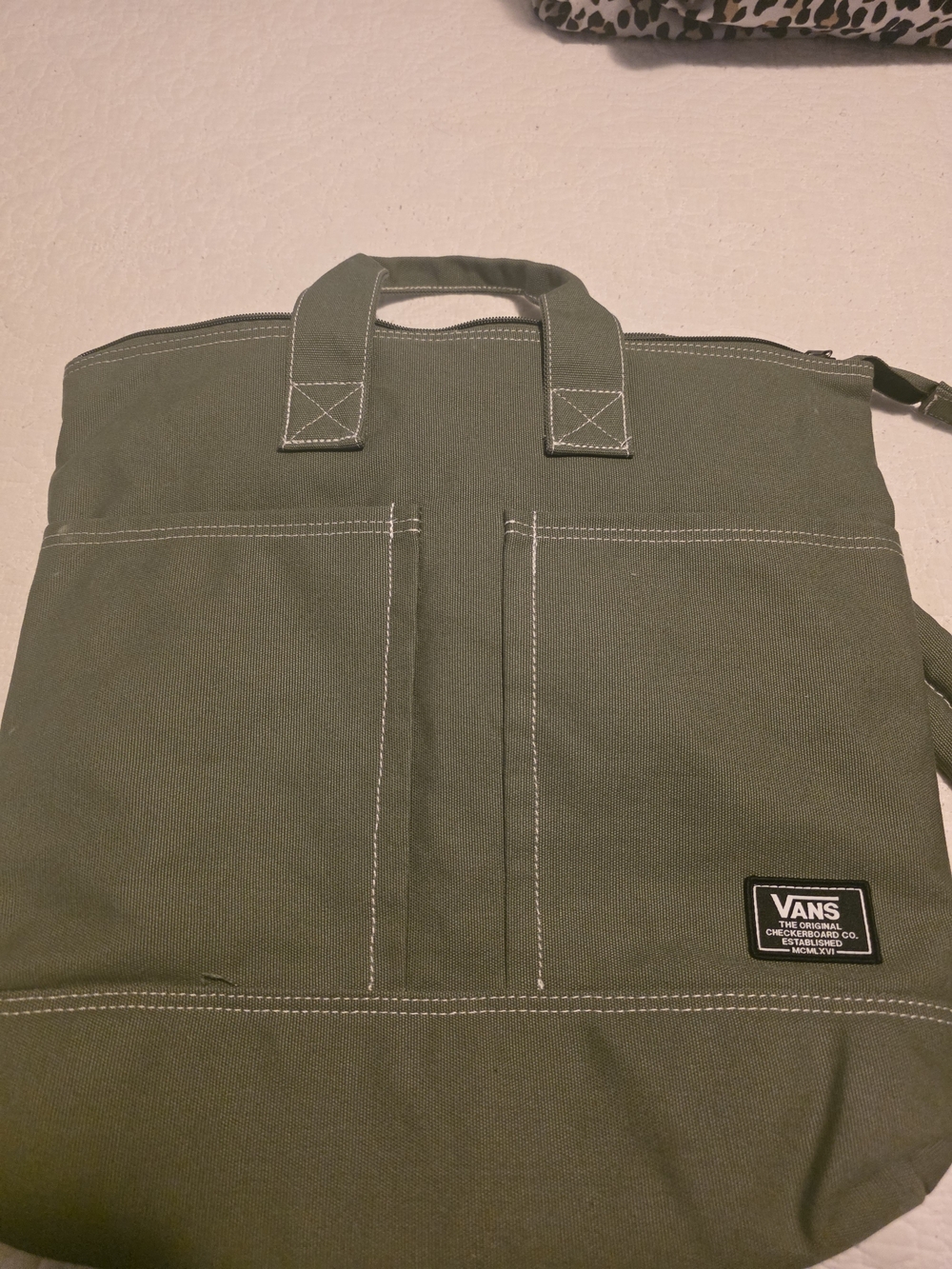 Vans Olive Green Canvas Tote-Style Backpack